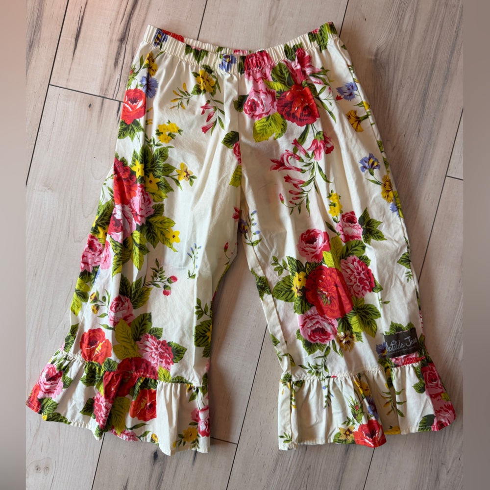Matilda Jane  Kidston Cream Wide-Leg Floral Capris with Red & Pink Bloom